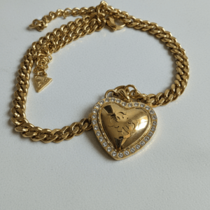 Дамско златисто колие с кристално сърце GUESS - Дрехотека